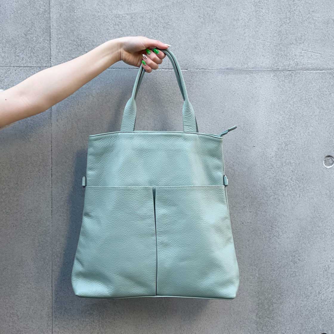 美品 本革 利休バッグ 和装バッグ レザー 青緑 ピーコックグリーン ブルー 本革 コンパクトショルダーバッグ【ブルー】レディース・ユニ